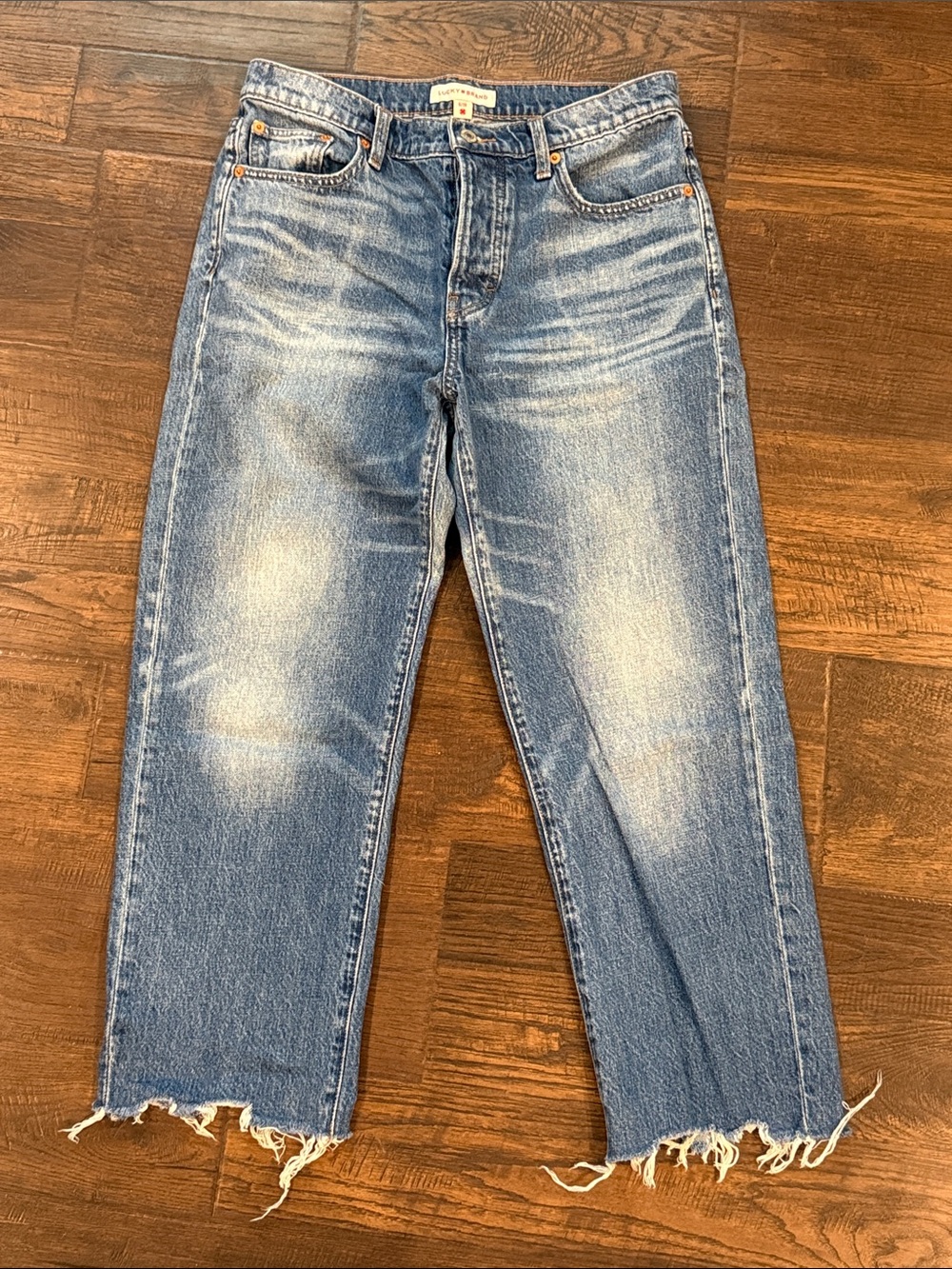 Women’s Blue Distressed Straight-Leg Jeans